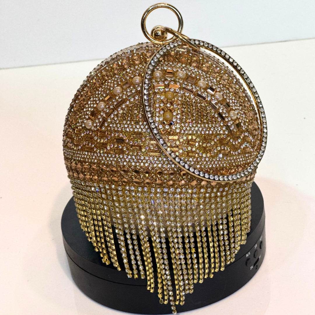 Metallic Gemstone Ball Clutch - Bagsero