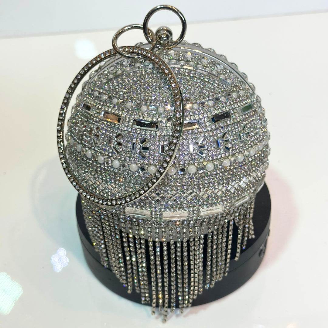 Metallic Gemstone Ball Clutch - Bagsero