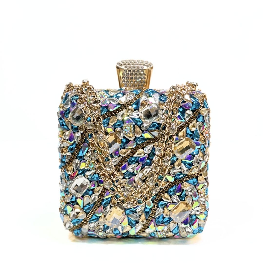 Stone Chain Velvet Clutch