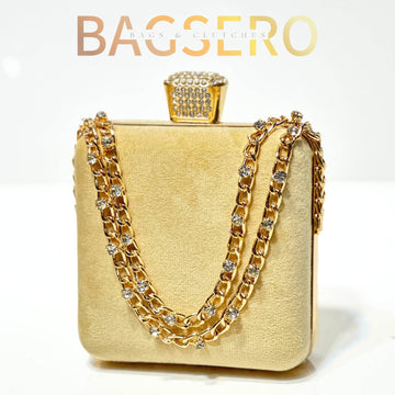 Stone Chain Velvet Clutch - Bagsero