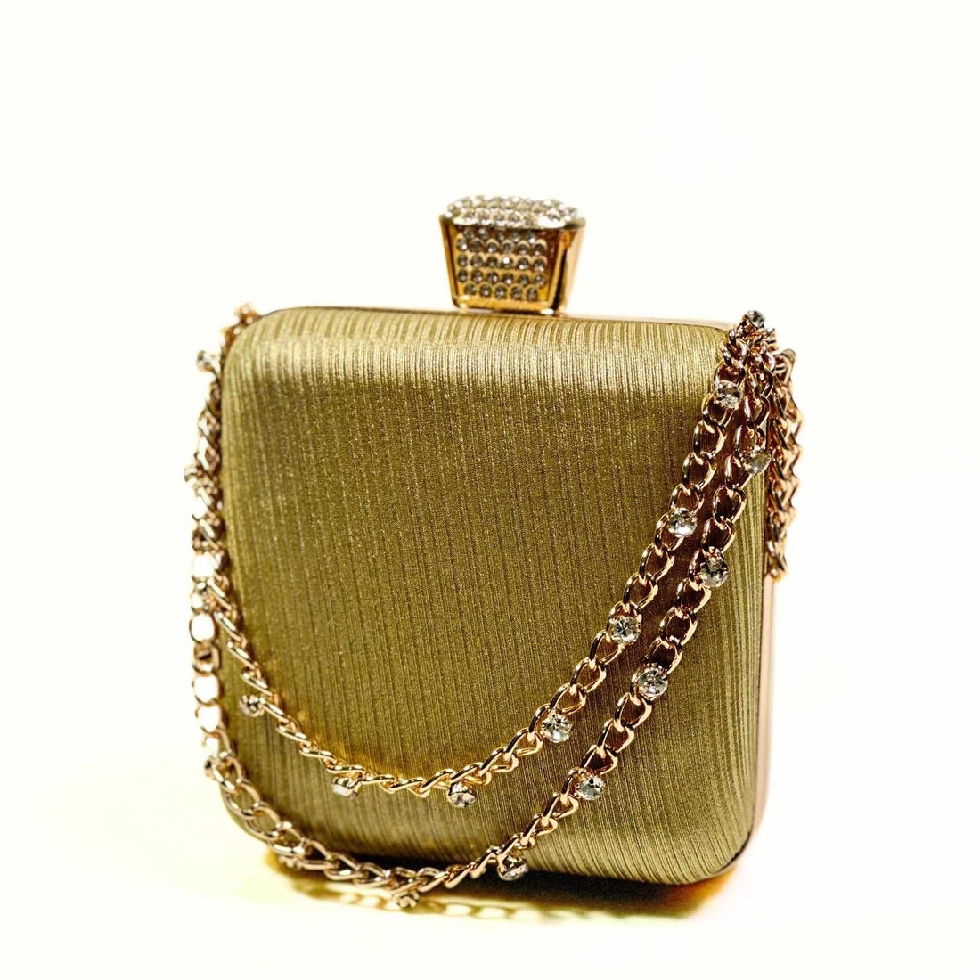 Stone Chain Satin Clutch