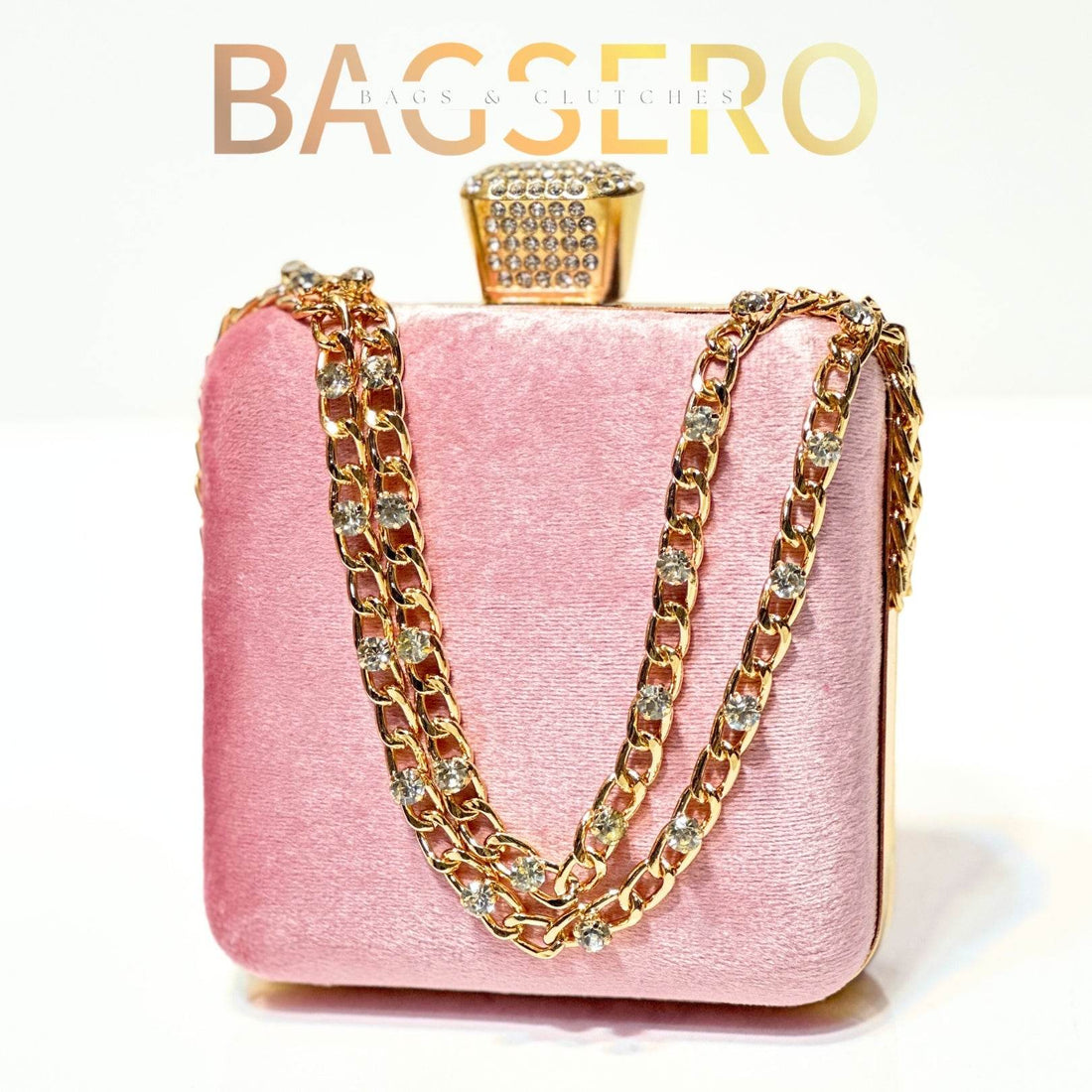 Stone Chain Velvet Clutch - Bagsero