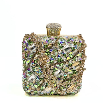 Stone Chain Velvet Clutch