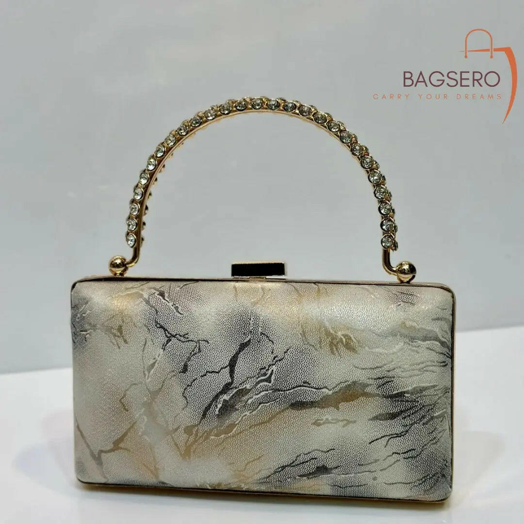 MARBLEAU Metal Clutch Clutch Bagsero White 