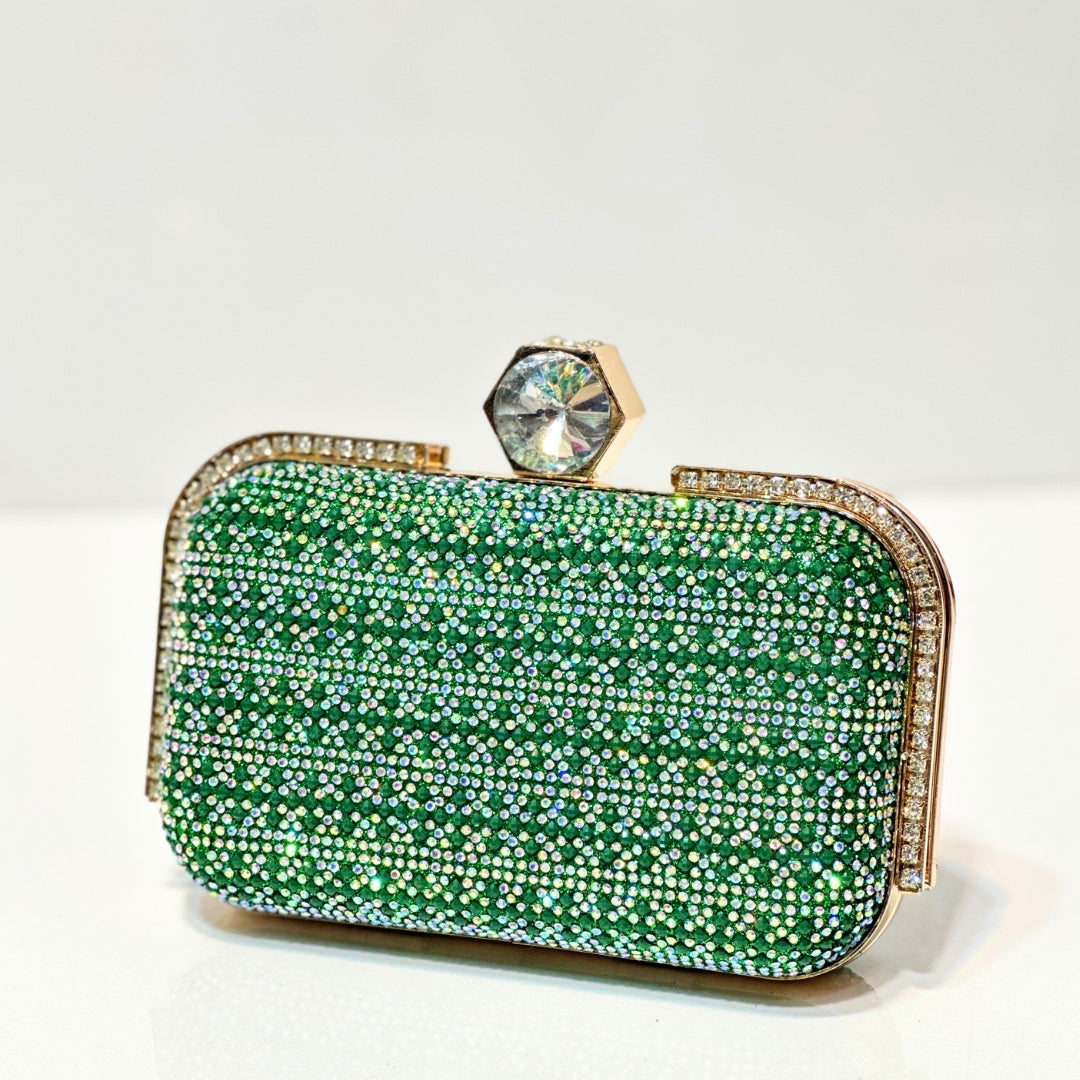 Chunky square cut crystal cubic clutch, Chunky crystal clutch, Blue, green and white crystal cubic clutch, newest Minimal crystal square clutch