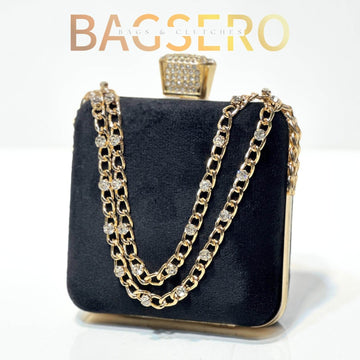 Stone Chain Velvet Clutch - Bagsero
